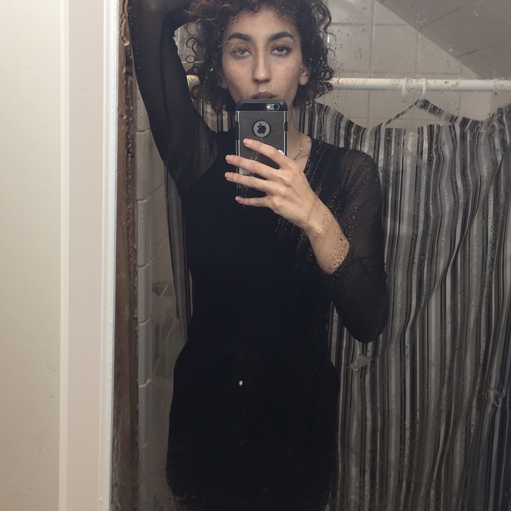 Black Mini Dress with Mesh Sleeves